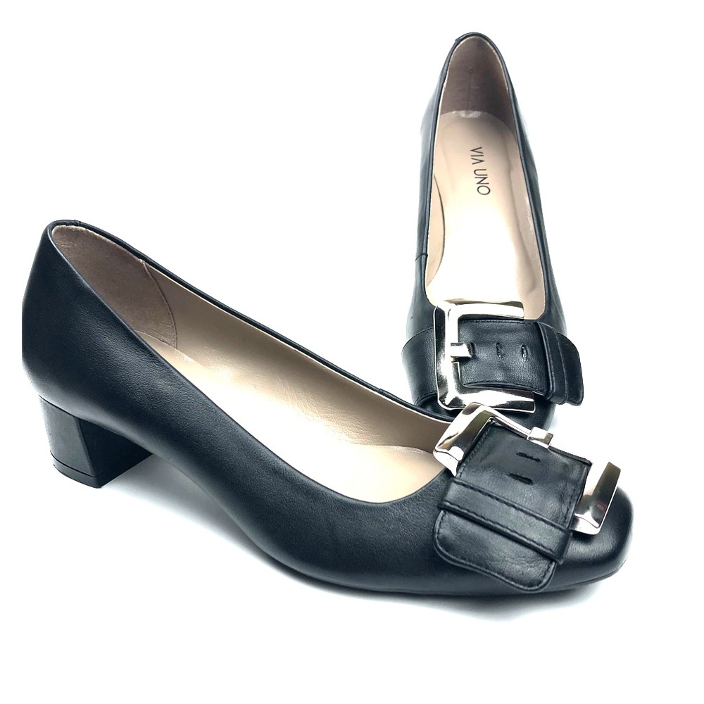 Via Uno Black Heels with Buckle Size 6